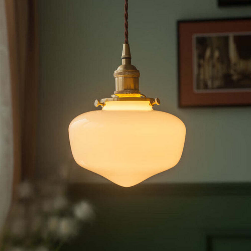 Retro Brass Lantern Glass Pendant Light