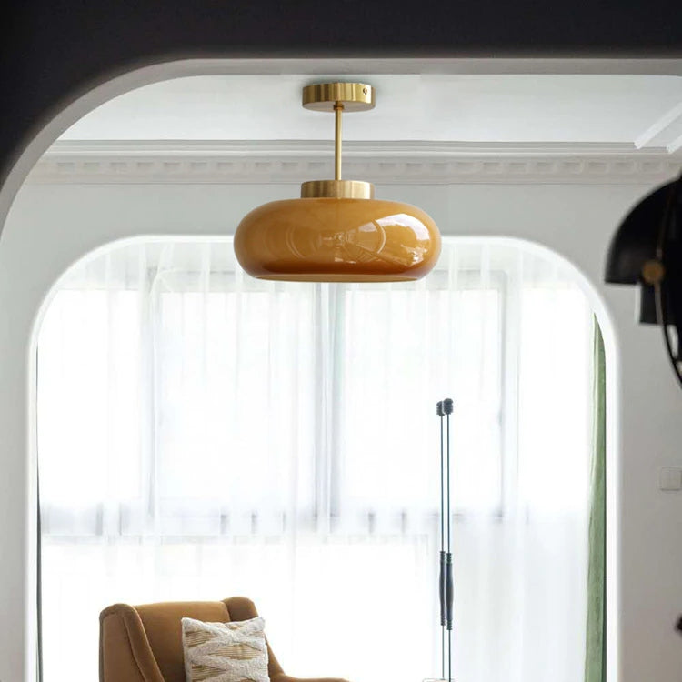 Domelight™ | 11" vintage semi-flush ceiling light with orange dome glass shade
