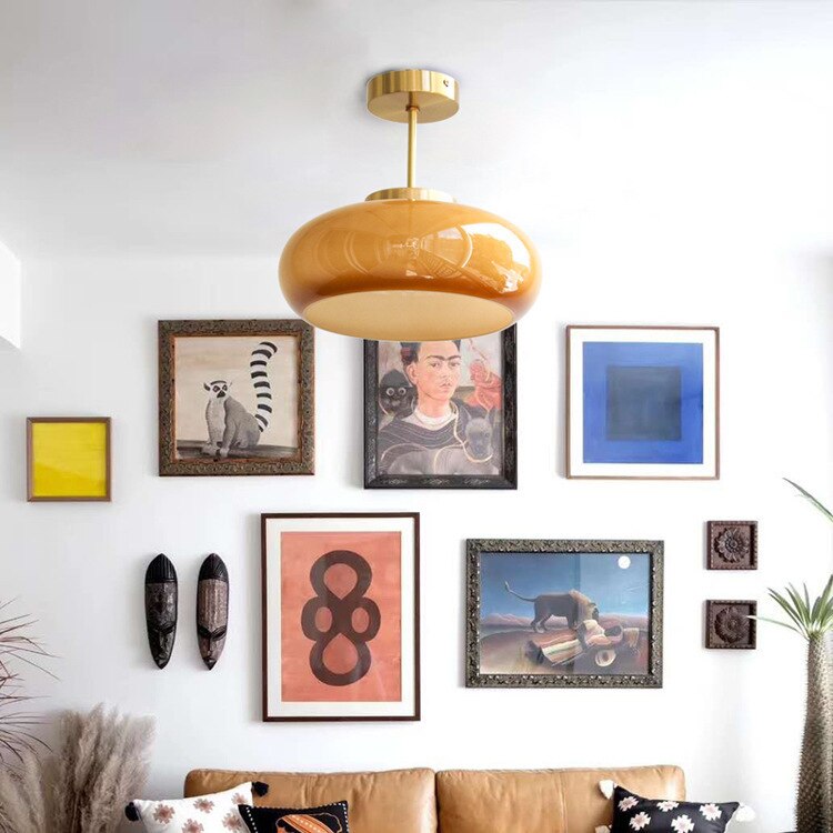 Domelight™ | 11" vintage semi-flush ceiling light with orange dome glass shade