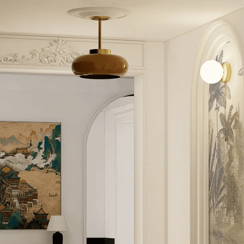 Domelight™ | 11" vintage semi-flush ceiling light with orange dome glass shade