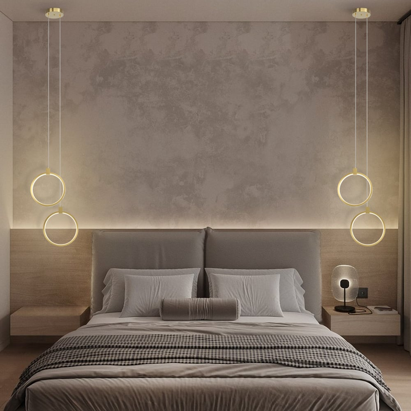 2-Light Circle Pendant Light Gold Brass Charmed Hanging Light