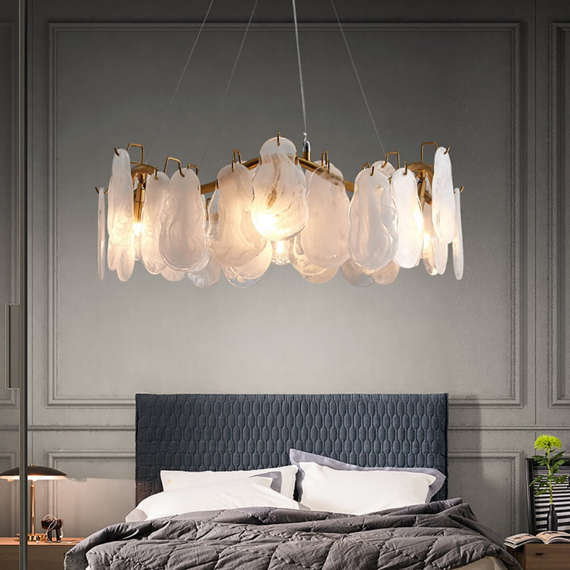 Modern 6-Light Tiered Cloud Glass Chandelier with Adjustable Cables